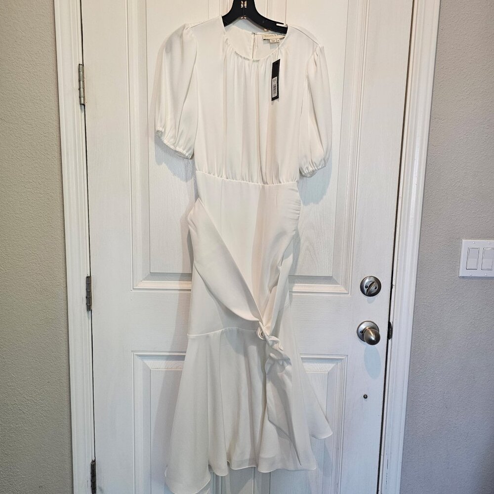 NWT | Sachin + Babi Camila Dress Ivory/White Asymmetrical Belted Midi  Size 12 - Picture 4 of 6